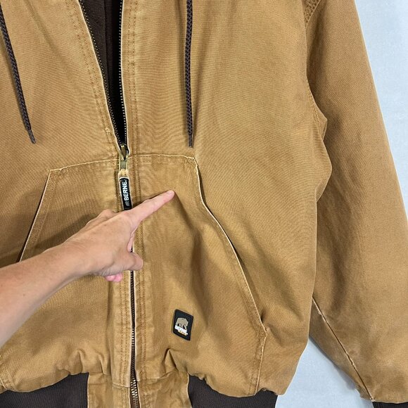 Berne Heritage Duck Hooded Active Work Jacket Tan Brown Men’s Large - Picture 12 of 16